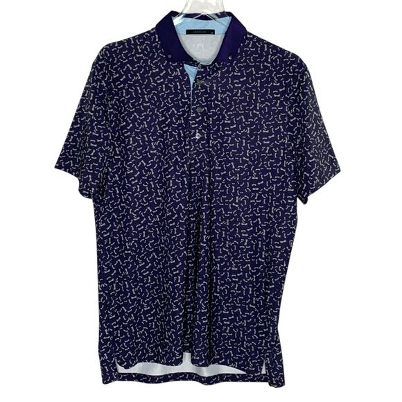 Greyson M Dragonfly Printed Polo Blue Performance Golf Sport Active - Picture 1 of 9